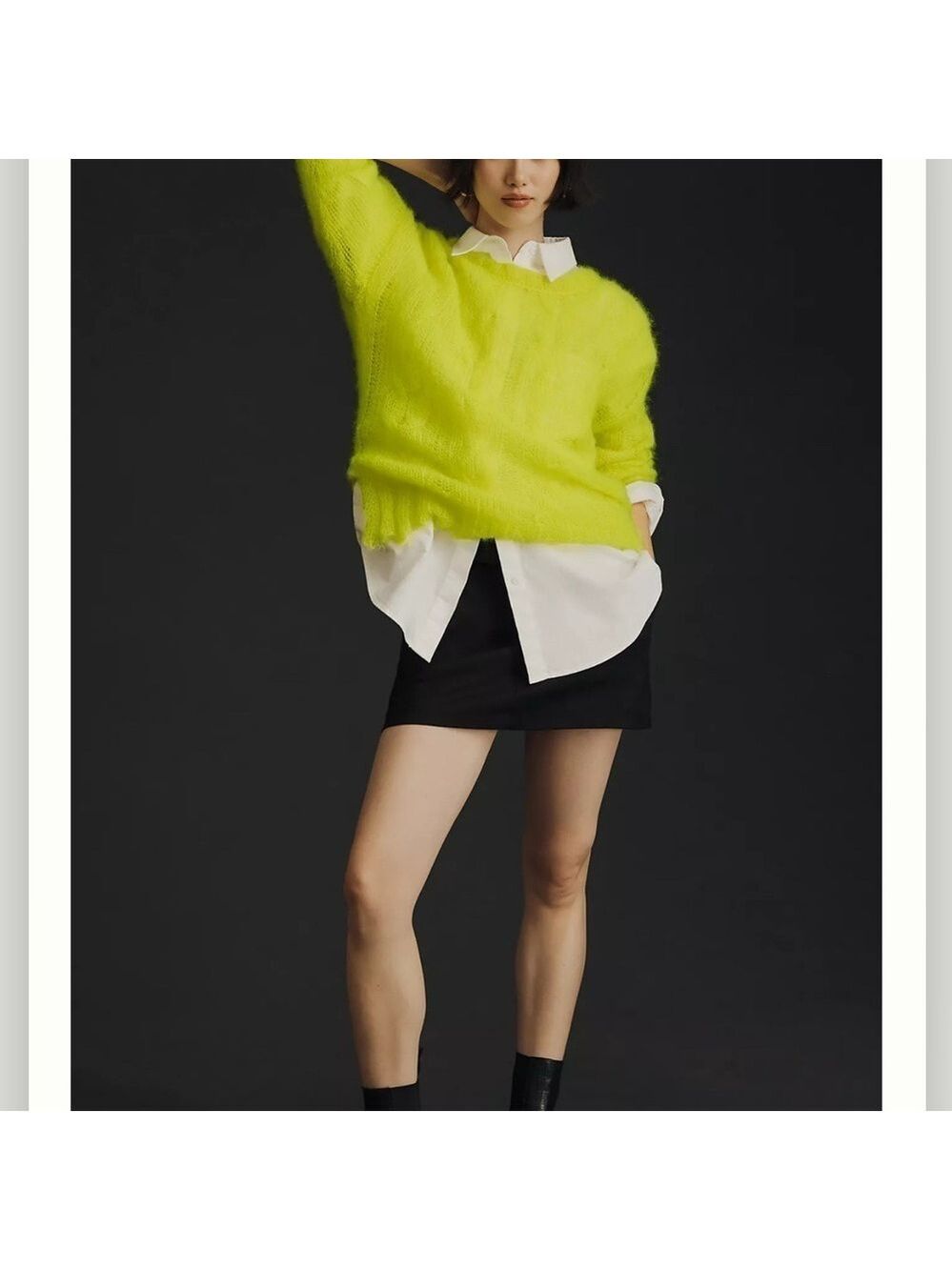 Anthropologie The Posey Stitchy Distressed Sweater Small neon green cable knit